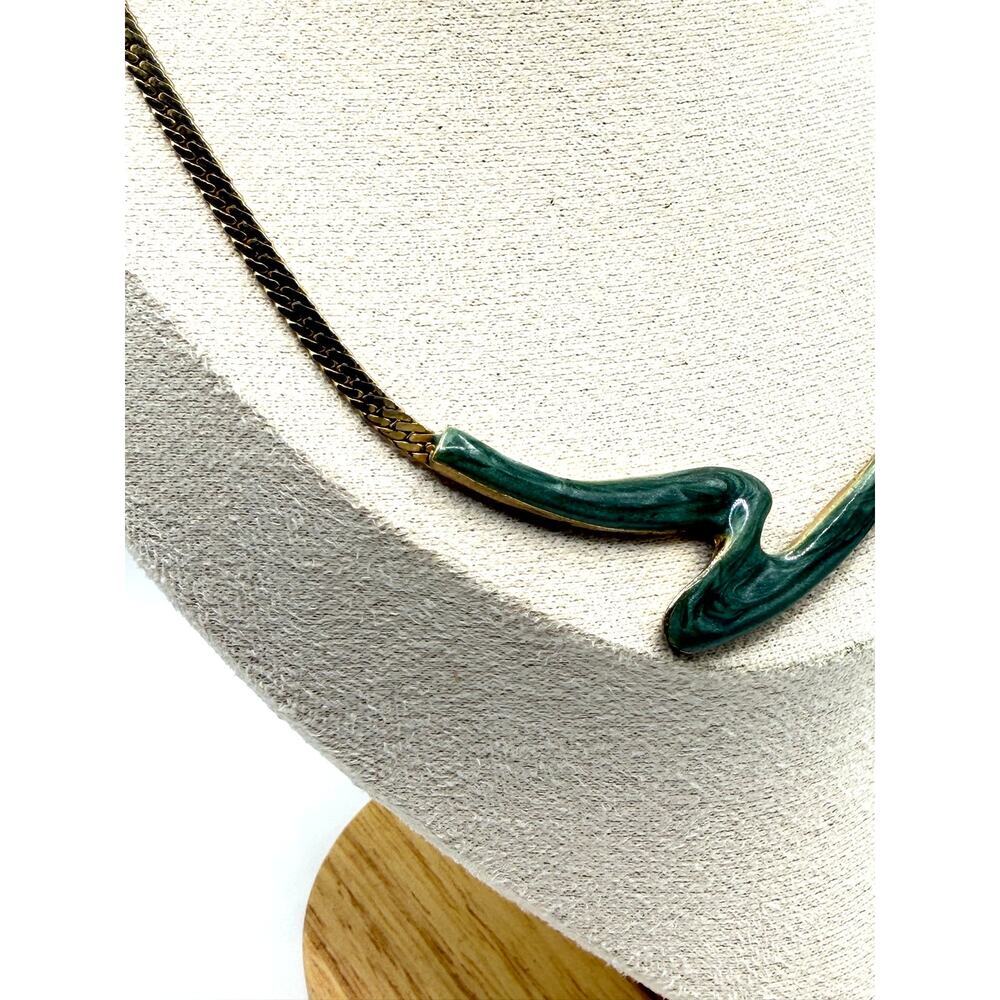 Teal Wave Pendant Necklace – Gold Tone Chain - Picture 3 of 5